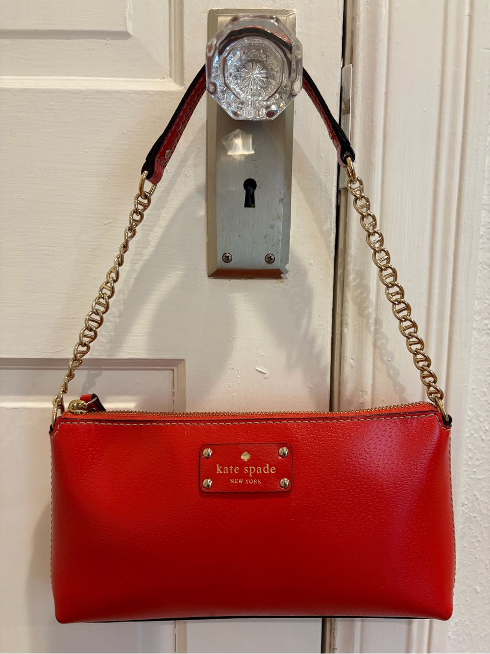 Kate Spade Red Pebbled Leather Chain Shoulder Bag w/ dust bag and care booklet